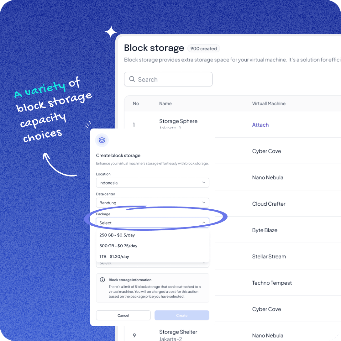 Ifvirty UI Design - Variety of  Block Storage Capacity